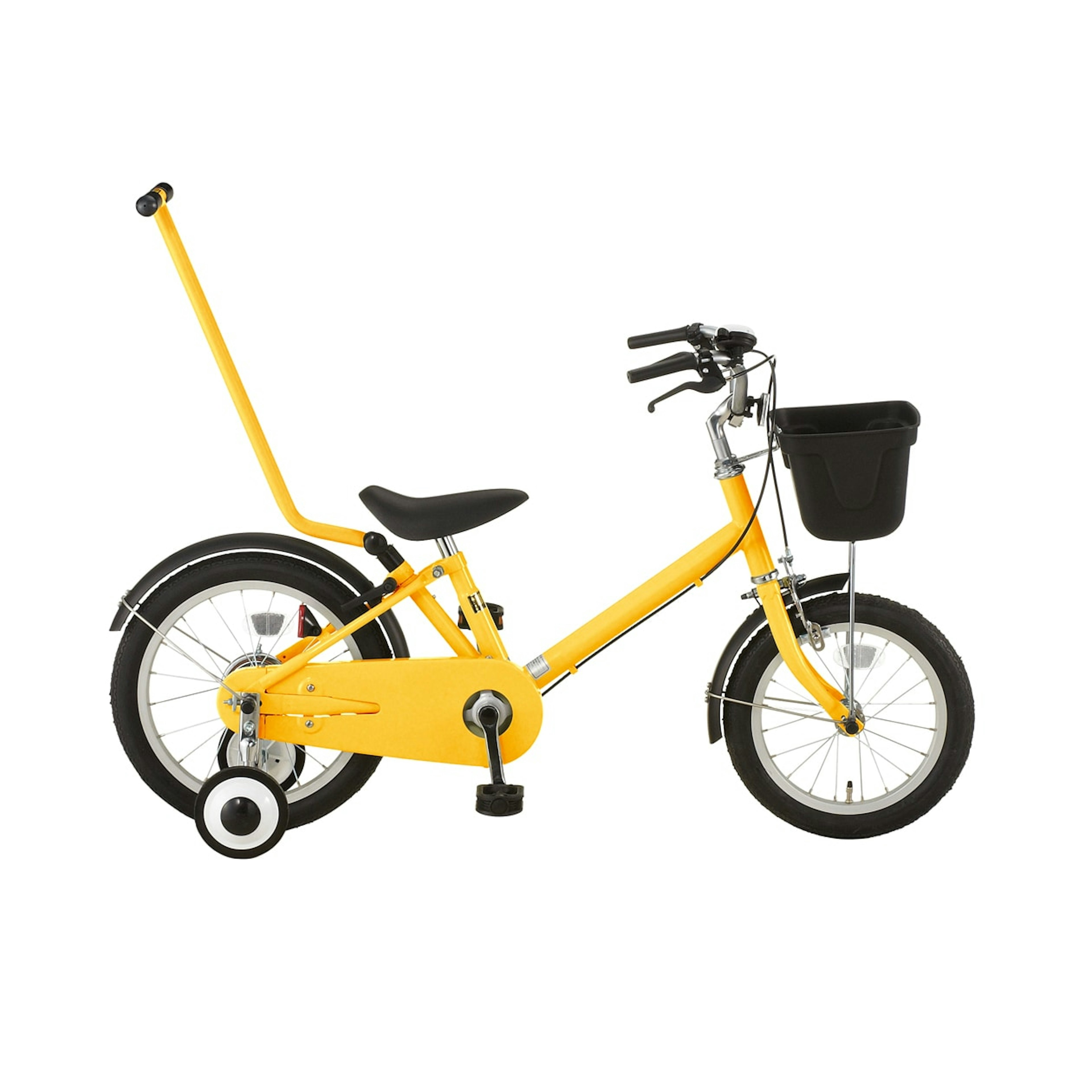 子供用の黄色い自転車、初めてのサイクリングに最適