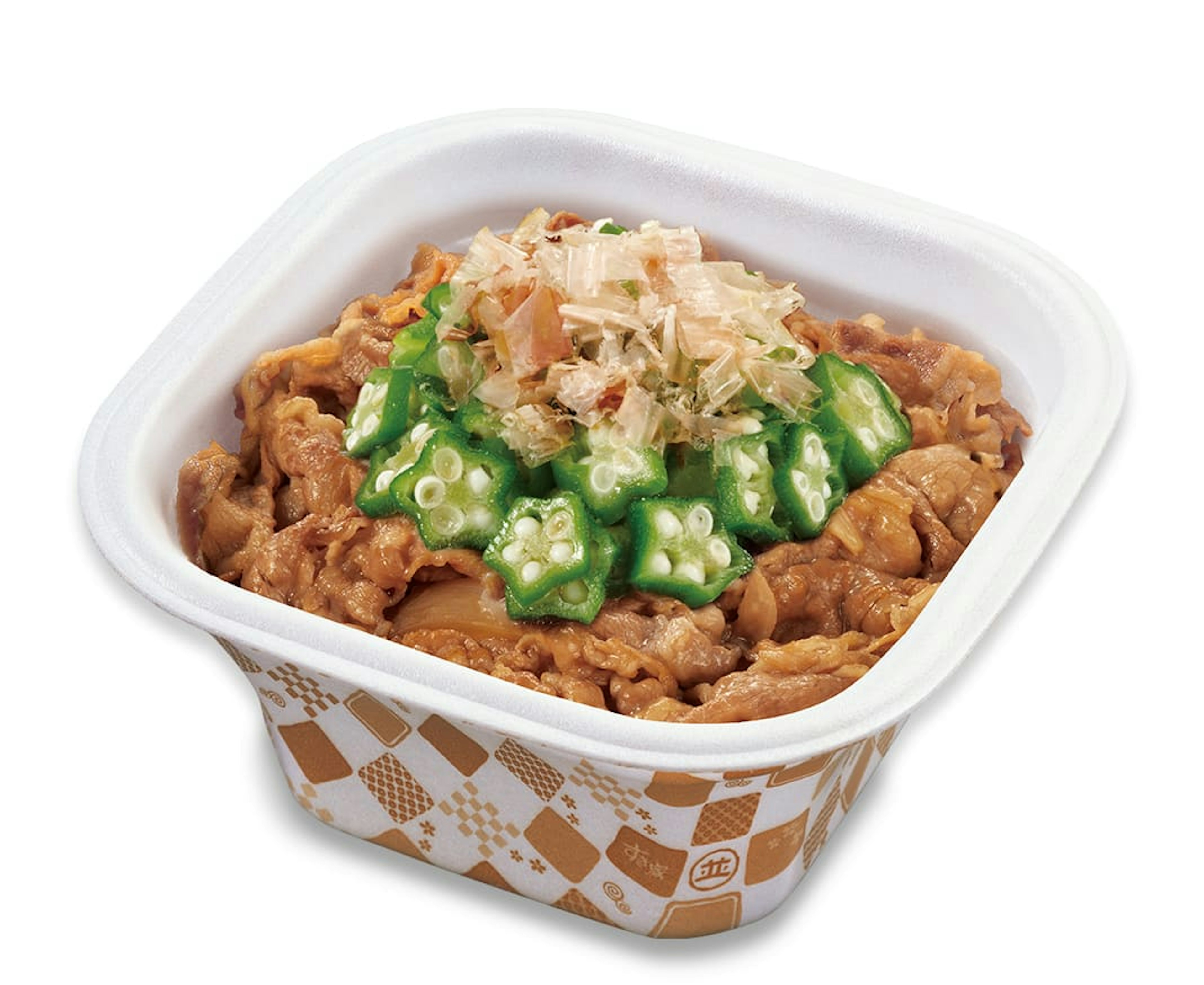 オクラと鰹節がのったジューシーな牛丼弁当