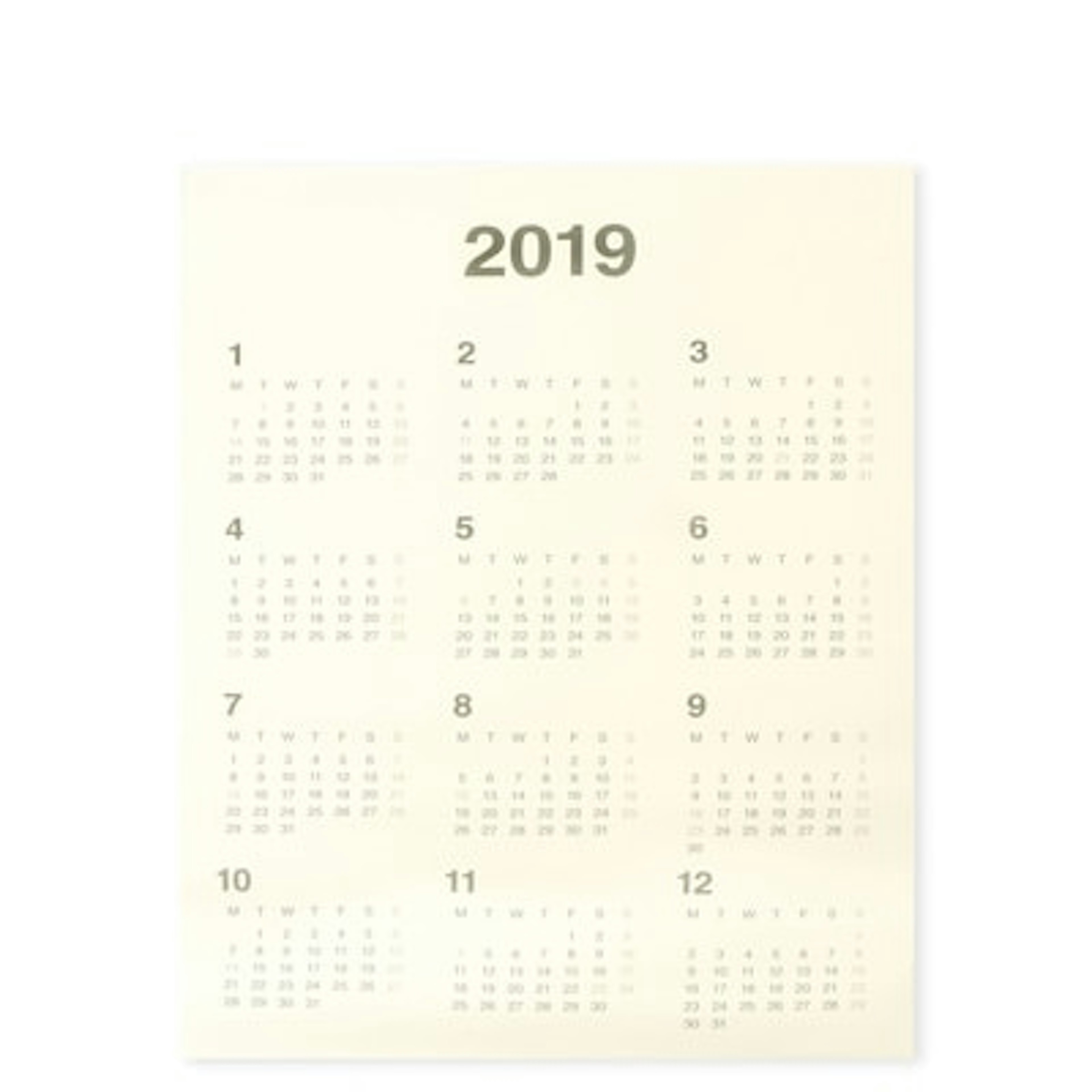 シンプルで見やすい2019年のカレンダー