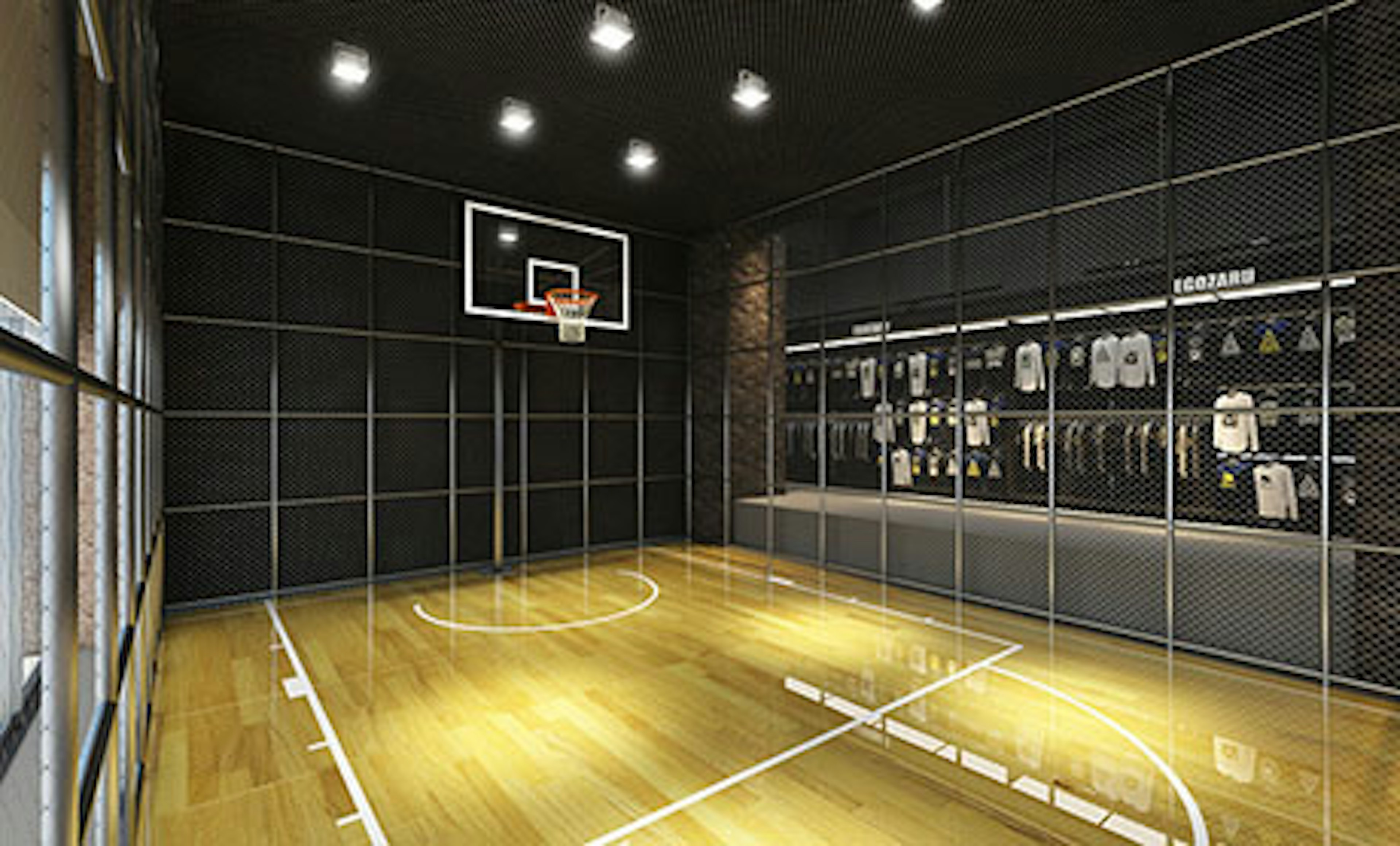 最新のスポーツ用品が揃うバスケットボールコート併設店