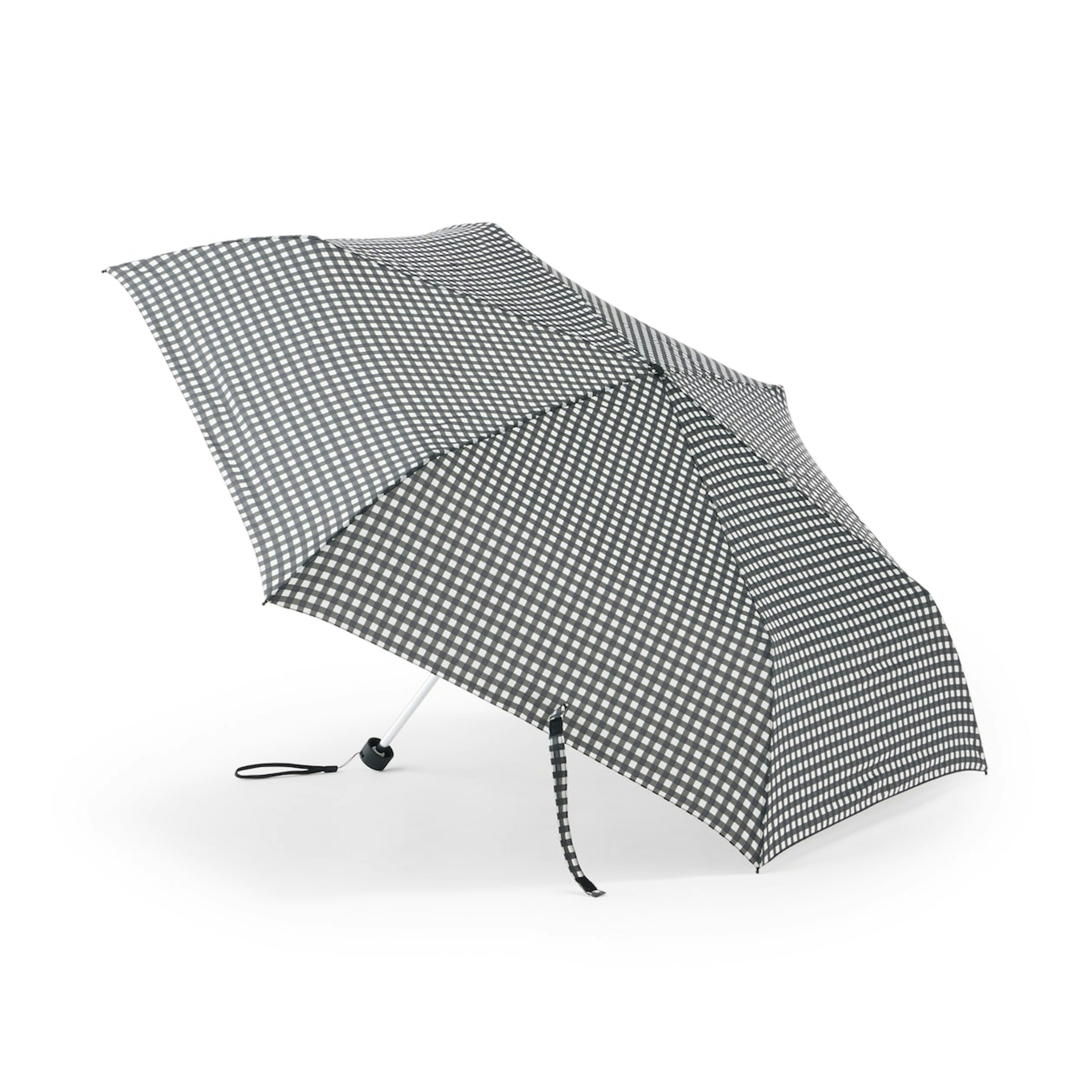 黒いギンガムチェックの晴雨兼用折りたたみ傘
